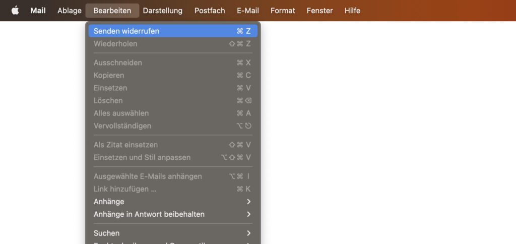 If you don't want to use the Apple Mail window UI or the ⌘ + Z key combination to retrieve the email on Mac, you can use the "Edit" menu.