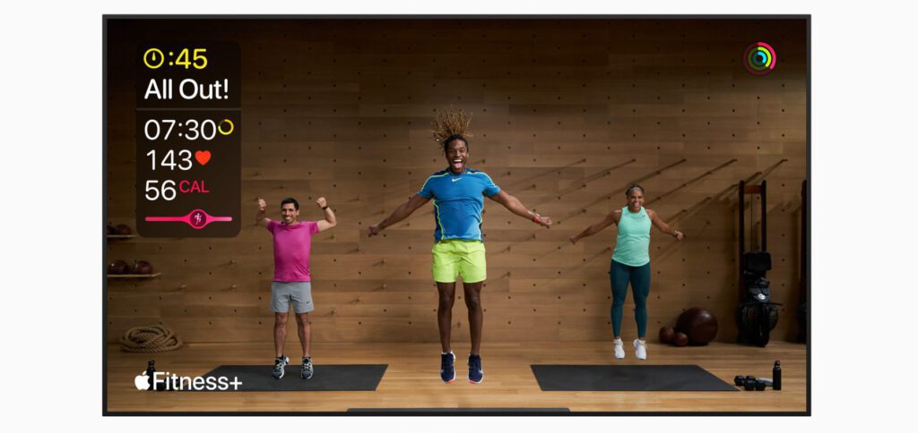 With the new Apple TV 4K 2022, among other things, Fitness+ can be used with the live display of measured data. The data is transmitted from the Apple Watch. Image source: Apple.com