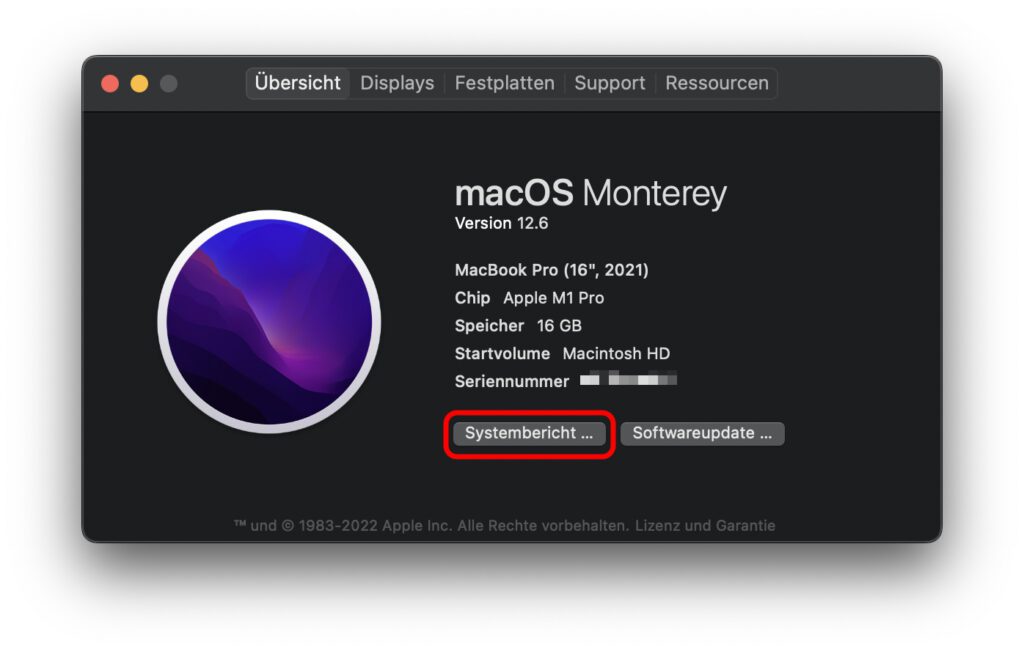Fino a macOS 12 Monterey, è possibile accedere direttamente al rapporto di sistema dell'Apple Mac tramite "Informazioni su questo Mac".