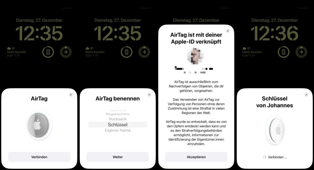 Um die Einrichtung des AirTags am Apple iPhone zu starten, müsst ihr den Tracker nur aktivieren und neben das Smartphone legen.