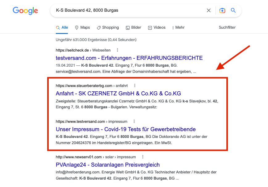 Unter der Strasse und dem Ort findet man zwei weitere Firmen, die scheinbar alle zum gleichen Konglomerat gehören.