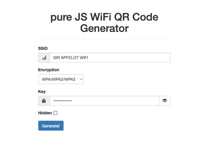 So sieht die Eingabemaske von Qifi.org aus. Klickt man auf "Generate", wir der QR-Code erzeugt, den man sich dann runterladen und ausdrucken kann.