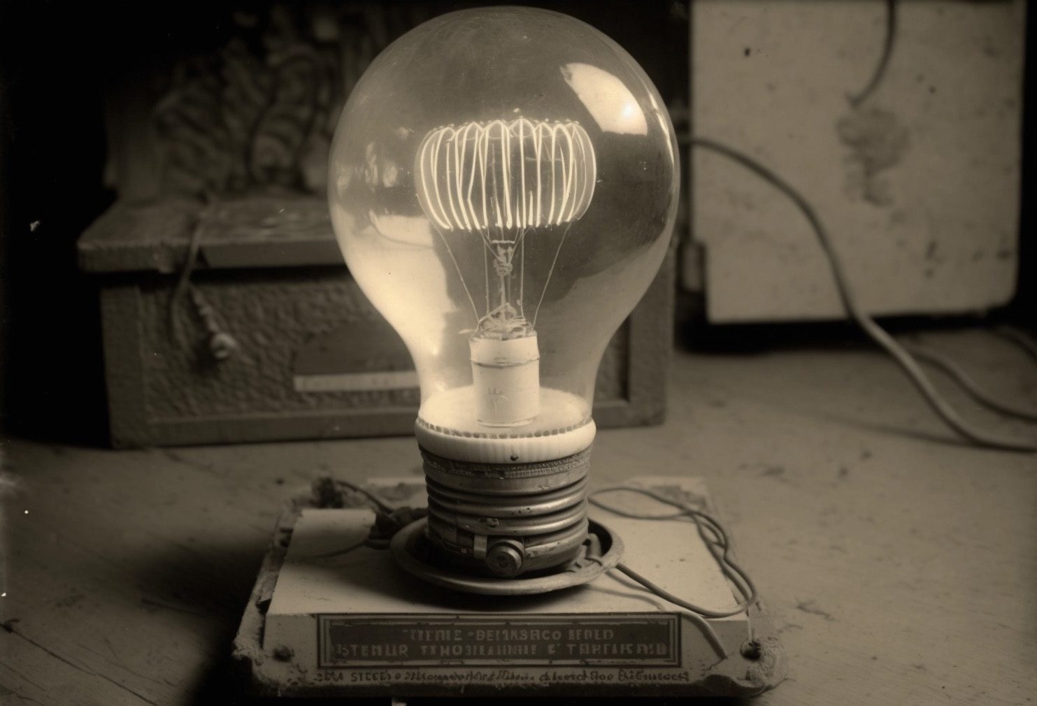 Hier eine Computergrafik, wie sich Midjourney den Prototypen der ersten Glühbirne vorstellt.