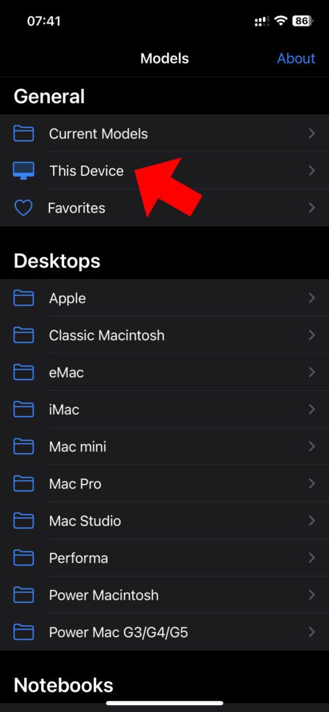 You can also access information about all sorts of Apple releases on the iPhone (and iPad). In addition, you can quickly and easily access the information of the device you are holding.