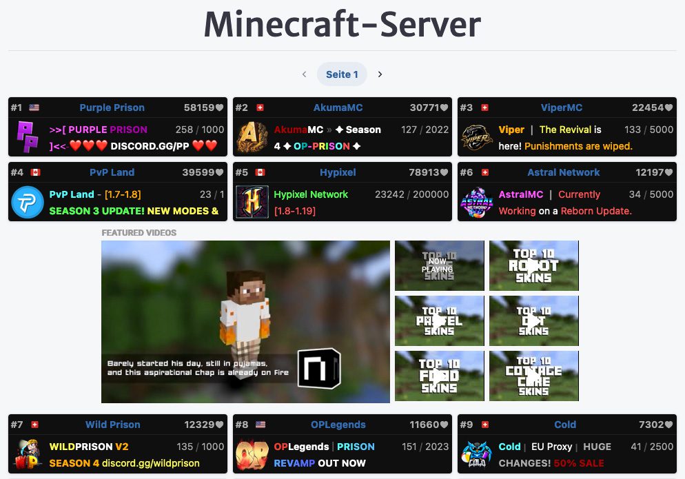 Über die Liste der Minecraft-Server findet man schnell einen Server, mit dem man sich verbinden kann.
