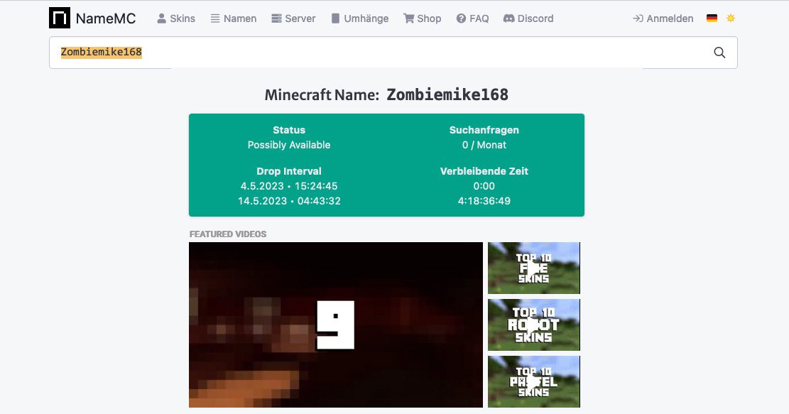 Das Besondere an NameMC ist die Möglichkeit, sogar die Historie von Benutzernamen zu prüfen.