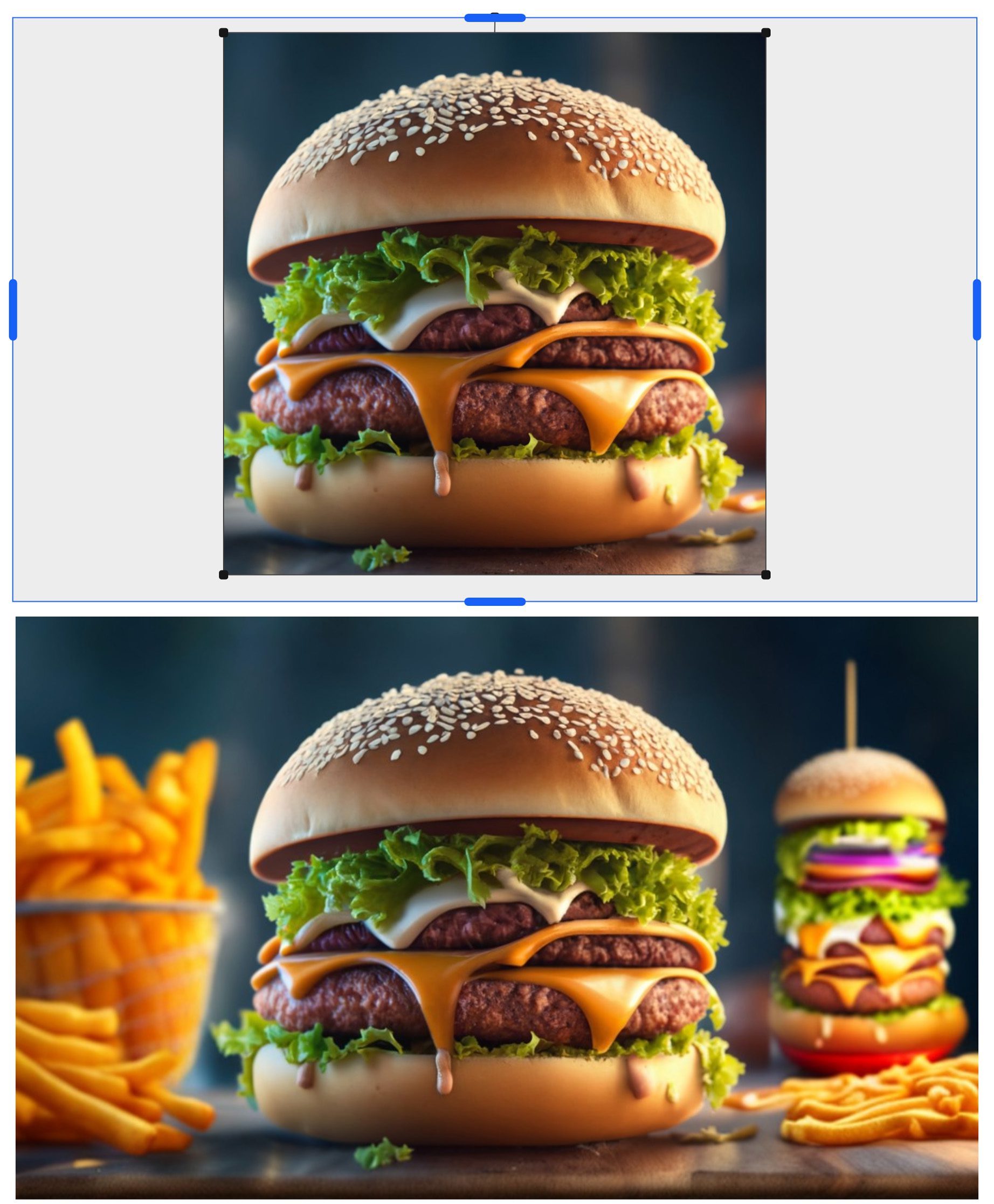 Hier sieht man das Tool "Uncrop" in Aktion mit einem Ideogram-Bild, das ich zum Landscape-Format erweitert habe.