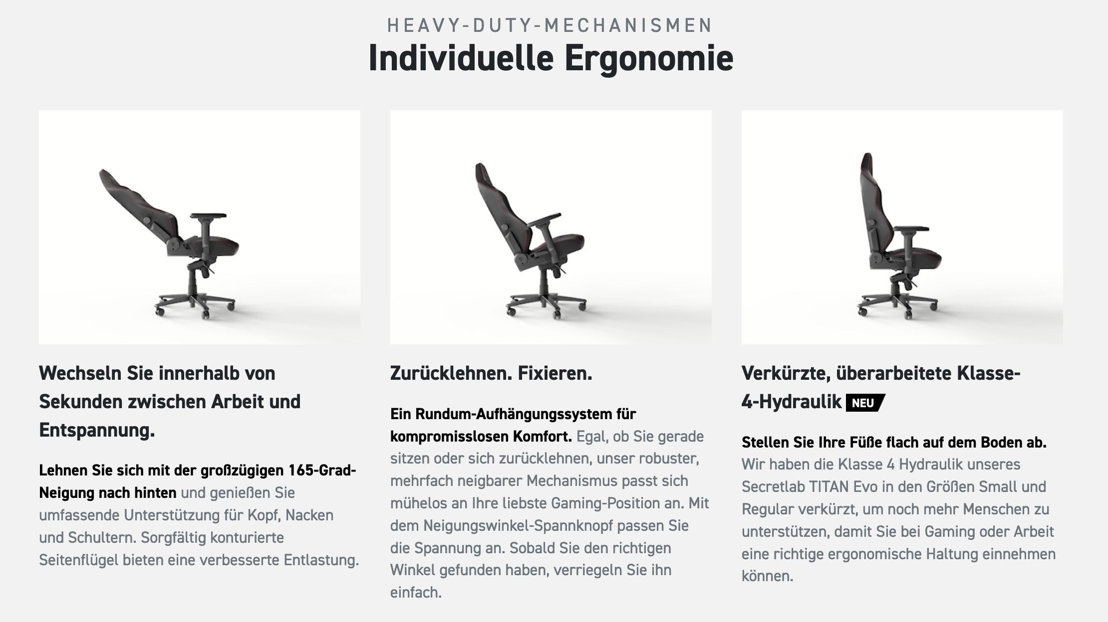 In diesen Bildern von Secretlab sieht man die Einstellungsmöglichkeiten des Stuhls.