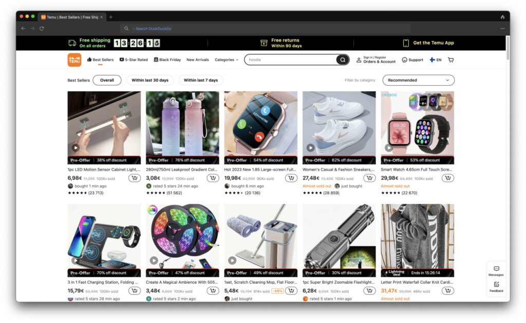 Temu wirbt mit billigen Produkten, die vermittels ansprechenden Produktbildern und Rabatthinweisen angepriesen werden. Zudem läuft ein Countdown für den kostenlosen Versand (der nach Ablauf einfach zurückgesetzt wird). Doch was ist Temu? Und sollte man vielleicht lieber die Finger davon lassen?