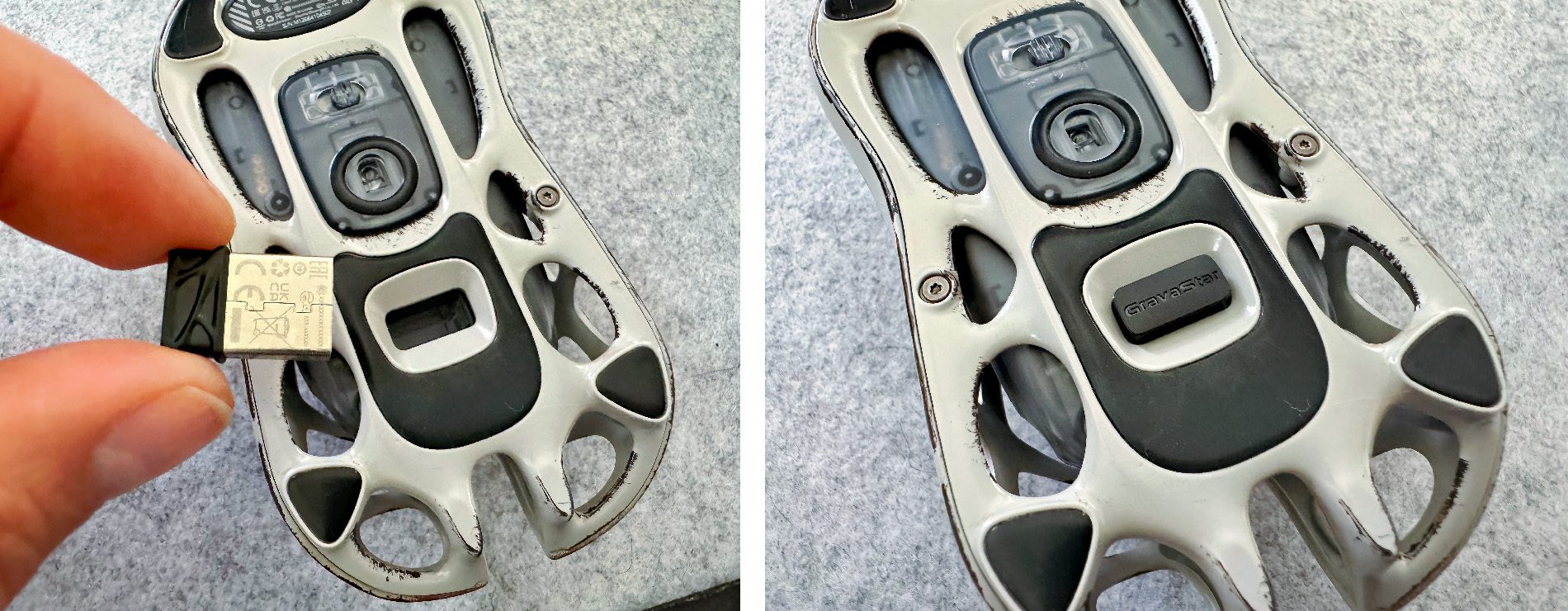 Für den USB-Dongle gibt es auf der Unterseite einen kleinen Steckplatz, damit man ihn nicht verliert.