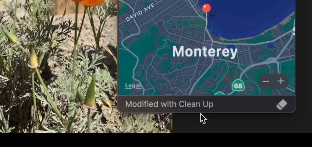 Modified with Clean Up – dieser Hinweis soll eigentlich anzeigen, dass das Bild mit der Apple-KI bearbeitet wurde. Jedoch lässt sich die Warnung recht schnell entfernen. Quelle: Evan Zhou / YouTube
