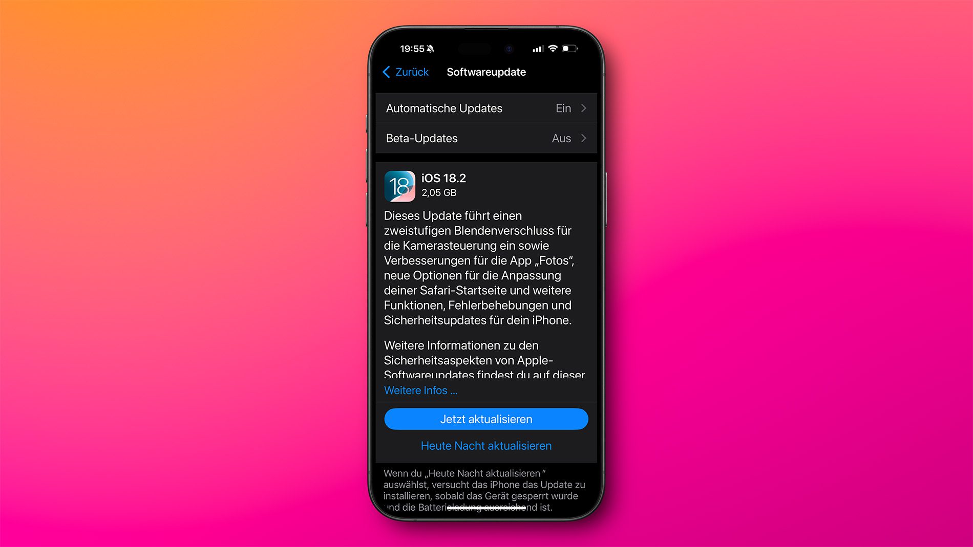Installationsbildschirm von iOS 18.2 auf dem iPhone