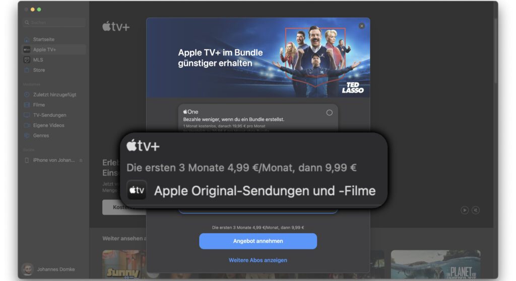 Bis 24. April 2025 kann man Apple TV+ für nur 4,99 Euro buchen. Drei Monate lang gibt es dann jeweils den Rabatt von 5 Euro.