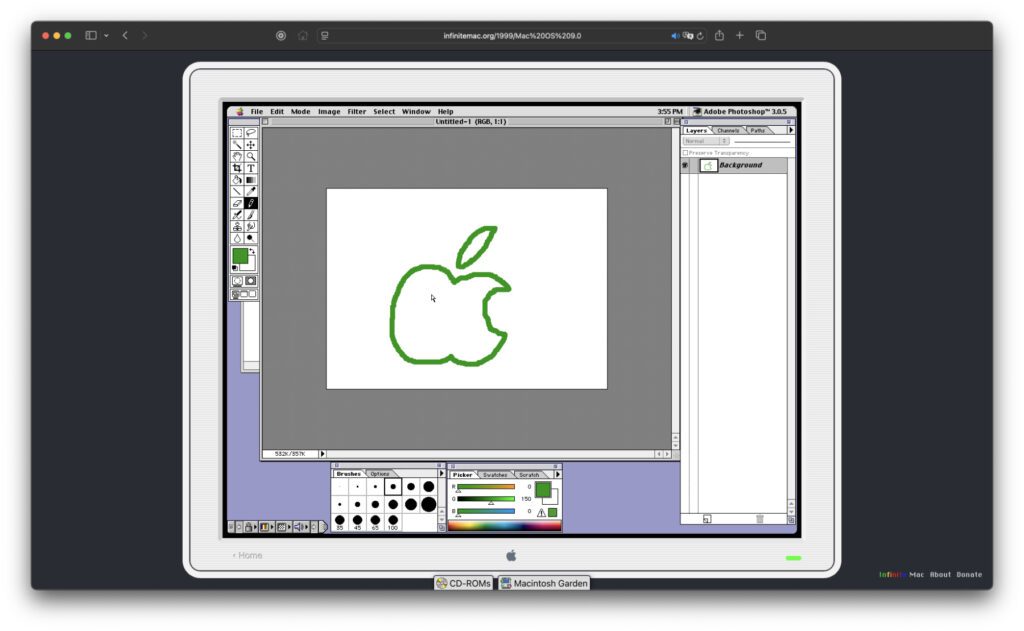 Die Emulation von Mac OS 9 bringt u. a. Photoshop 3 mit. In den 10er-Versionen des Betriebssystemen kann stattdessen Pixelmator genutzt werden.