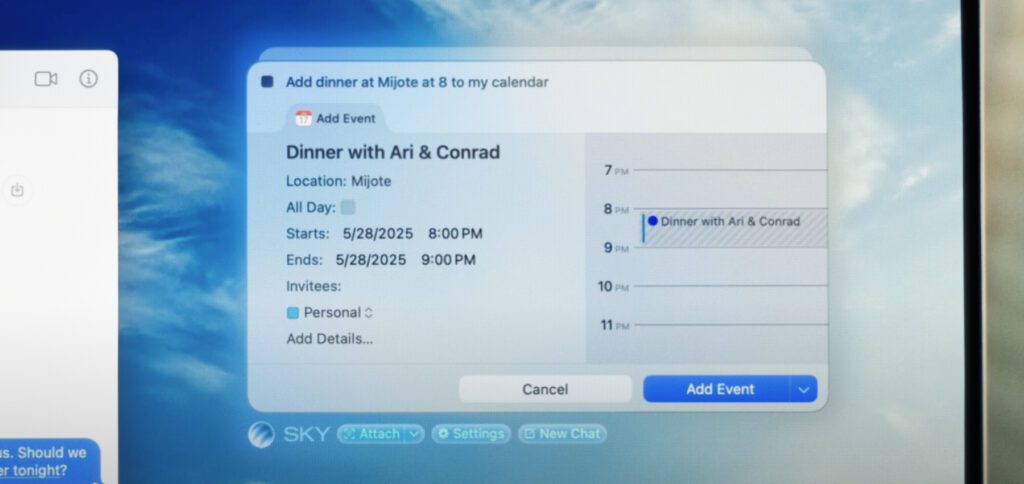 Die für Sommer 2025 angekündigte Sky App soll am Mac eine umfangreiche KI-Integration bieten. Die Assistenz behält Apps im Auge und kann kontextbezogen agieren. Dafür werden verschiedene Tools eingesetzt.