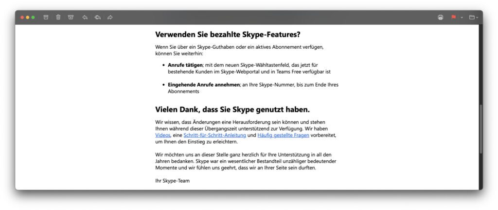 Wer noch Guthaben oder ein Skype-Abonnement hat, kann die damit einhergehenden Telefonie-Möglichkeiten weiterhin in Anspruch nehmen.
