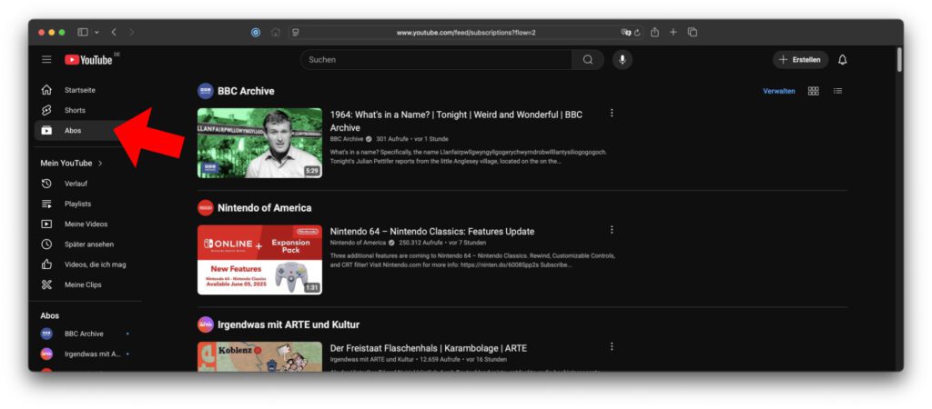Die Abo-Box als Anlaufpunkt für Videos, die wirklich interessieren. Hier werden nur die neuen Veröffentlichungen der abonnierten Kanäle angezeigt.