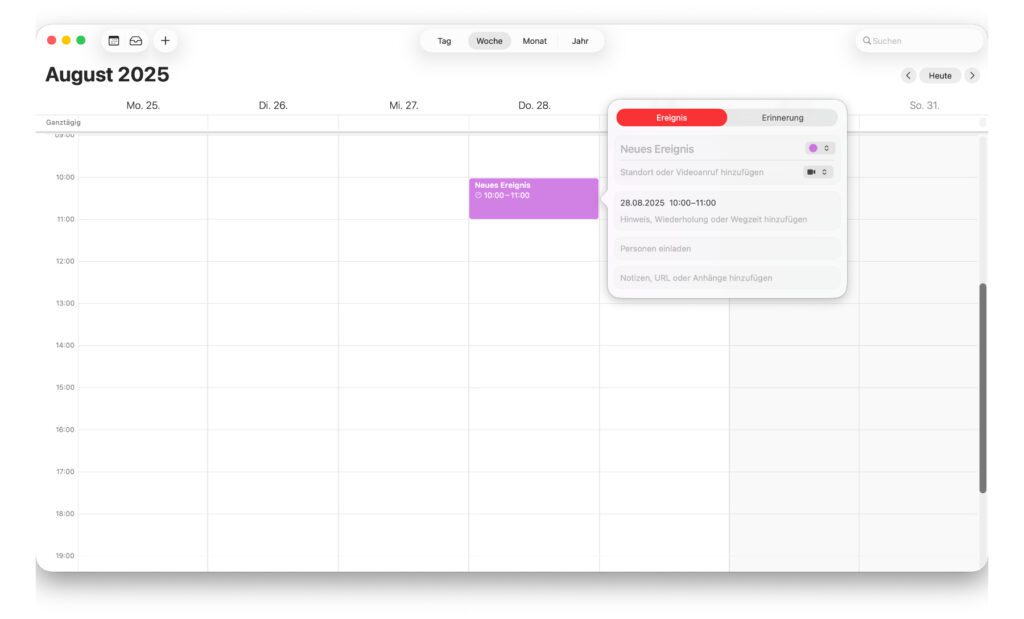 Kalender in macOS Tahoe