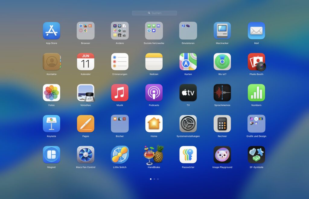 Das altbekannte Launchpad, das (hier in macOS 15 Sequoia) die installierten Programme als Vollbild-Übersicht anbietet.