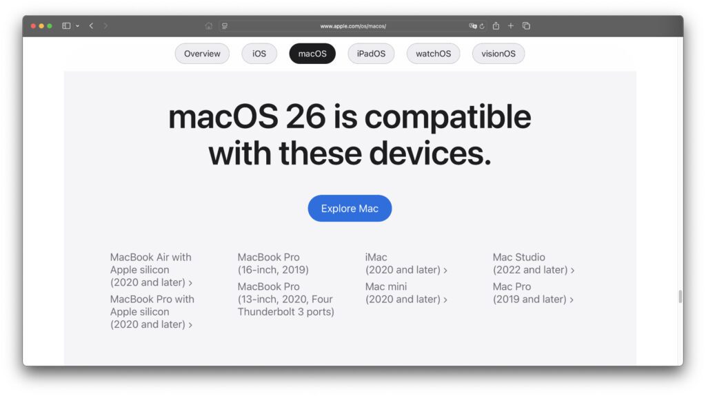 Diese Mac-Modelle sind mit macOS 26 Tahoe kompatibel. Die Anzahl der Intel-Macs wird immer kleiner.