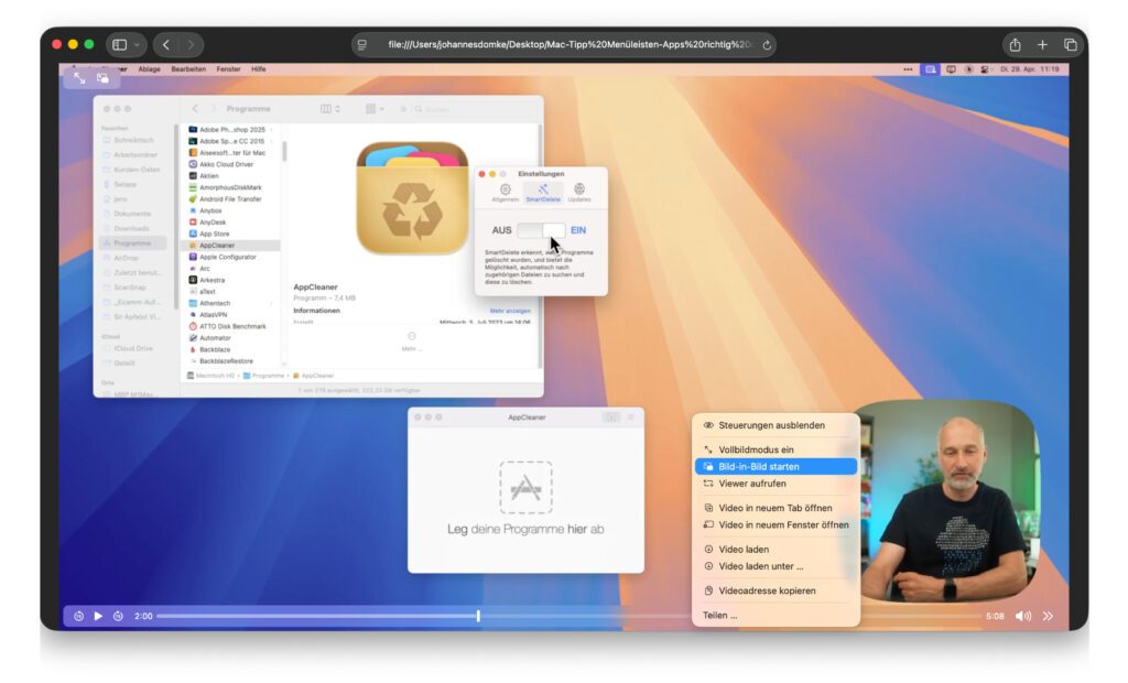 Die Videowiedergabe in Safari.