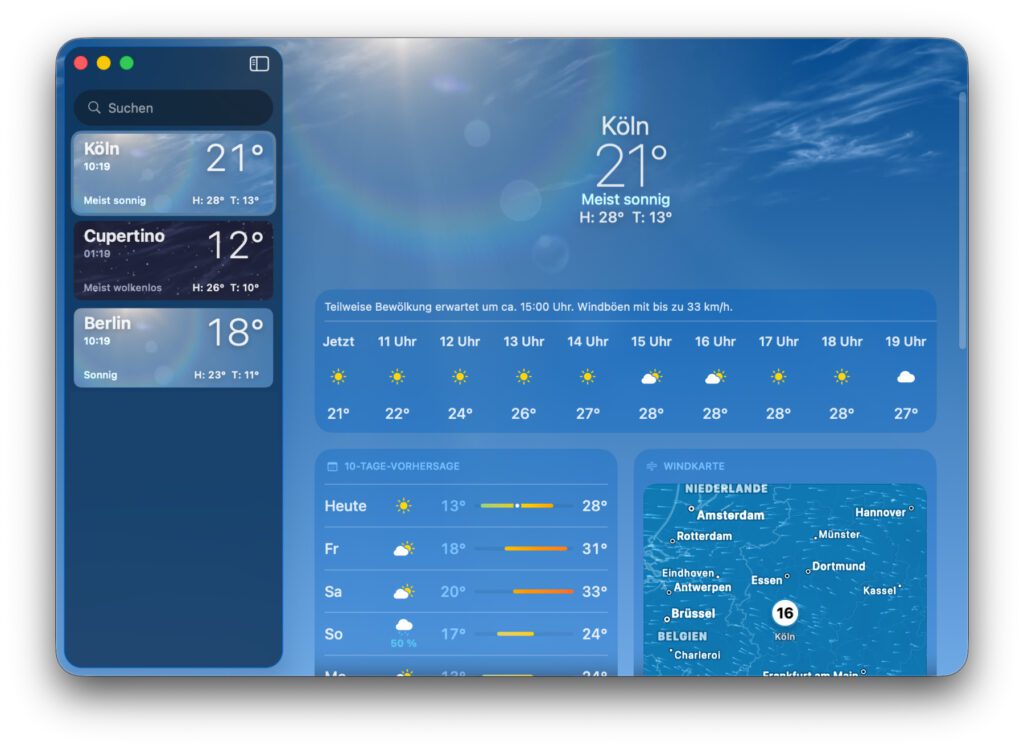 Die Wetter App bietet ein paar kleine Anpassungen.