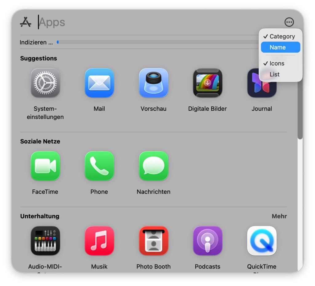 Die App-Sortierung lässt sich anpassen.