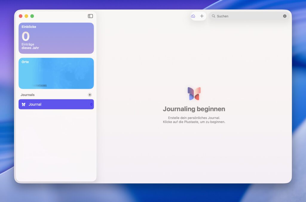 Die Journal App (ohne Einträge) unter macOS.