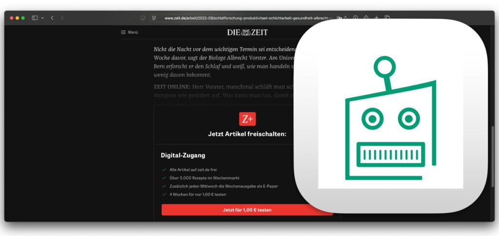 Die Online-Zeitung versteckt einen Artikel hinter der Paywall? Liegt er in der Pressedatenbank vor, kann der Bibliothek-Login per BibBot zur Entfernung der Paywall genutzt werden – in Chrome, Firefox und Safari.