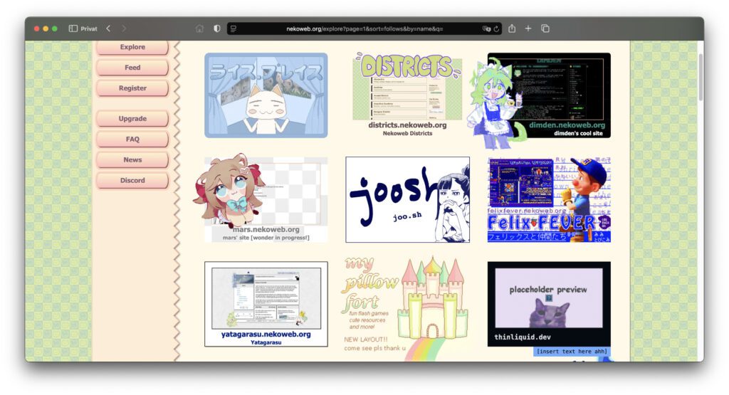 Teils sehr ambitionierte Projekte bei Nekoweb.