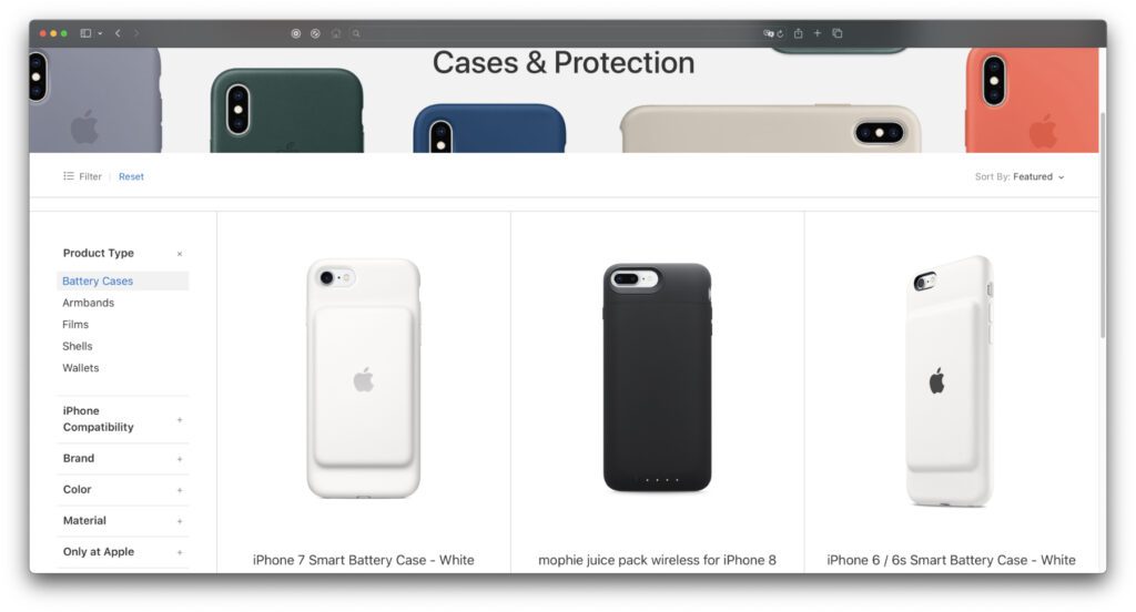 Der Apple Store in 2018: Akku-Hüllen für verschiedene iPhone-Generationen wurden angeboten.