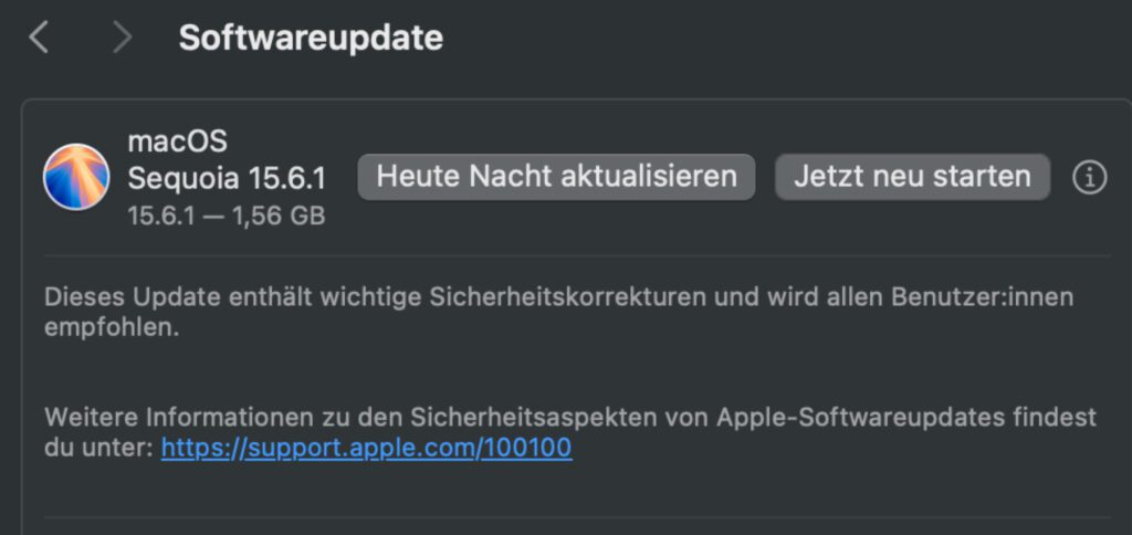 Mit macOS 15.6.1 wird eine kritische Sicherheitslücke am Mac geschlossen. Parallel dazu wurden weitere Mac-, iPad- und iPhone-Systeme gepatcht.