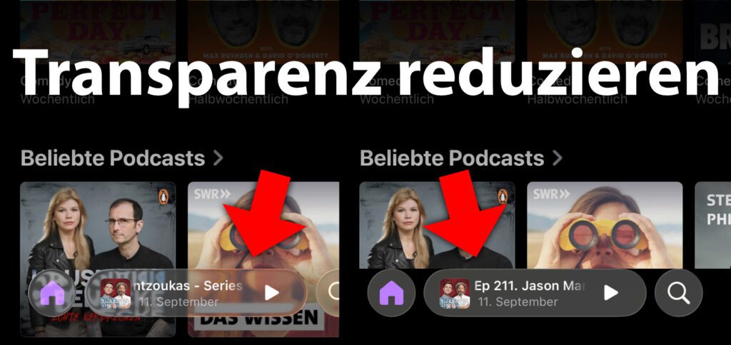 Ab iOS 26 am iPhone die Liquid Glass Transparenz reduzieren und den Kontrast erhöhen – Das sorgt für bessere Lesbarkeit beim neuen Apple-Design.