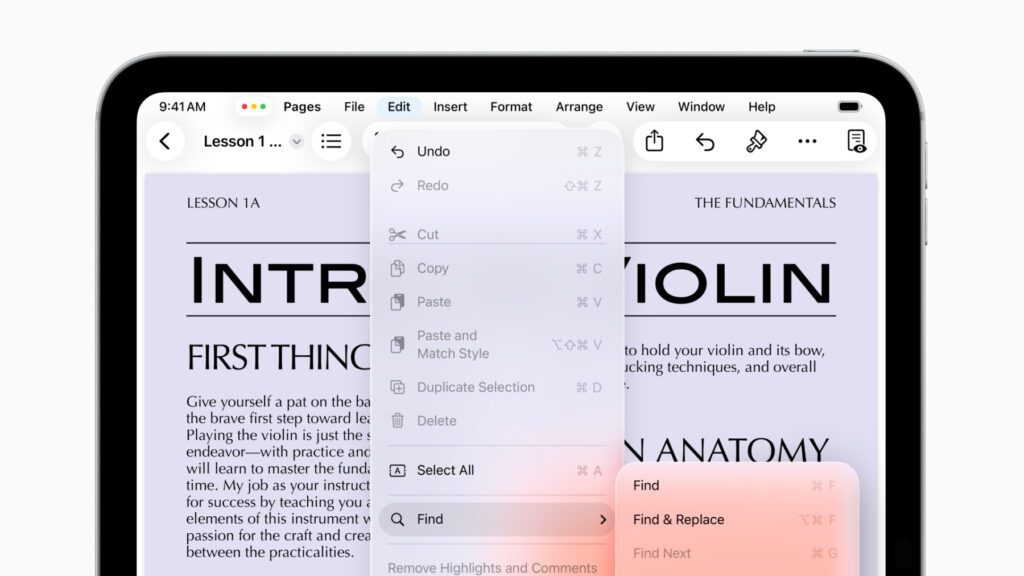 Die iPad-Menüleiste unter iPadOS 26.