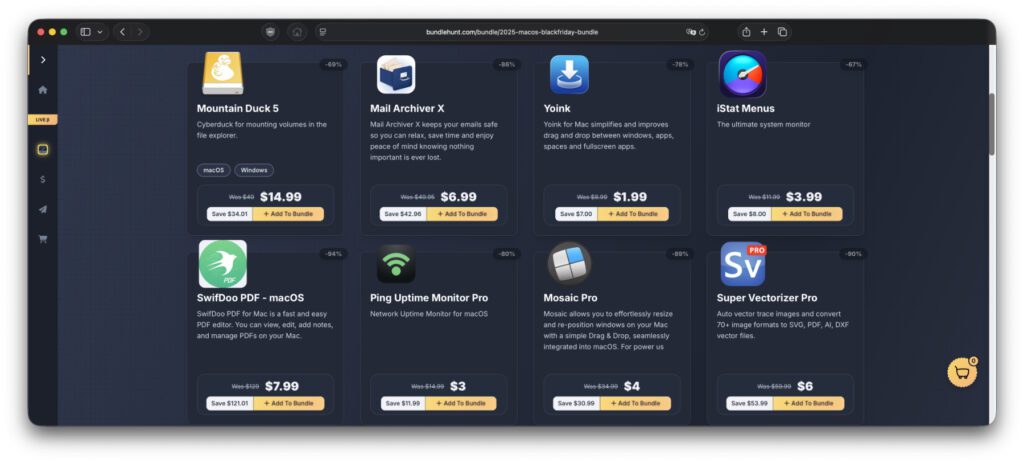 Man muss nicht alle kaufen, sondern kann sich bei der „Black Friday 2025“-Aktion von Bundlehunt ein individuelles Mac-App-Paket schnüren, um zu sparen. Je nach App bis zu 95 Prozent.