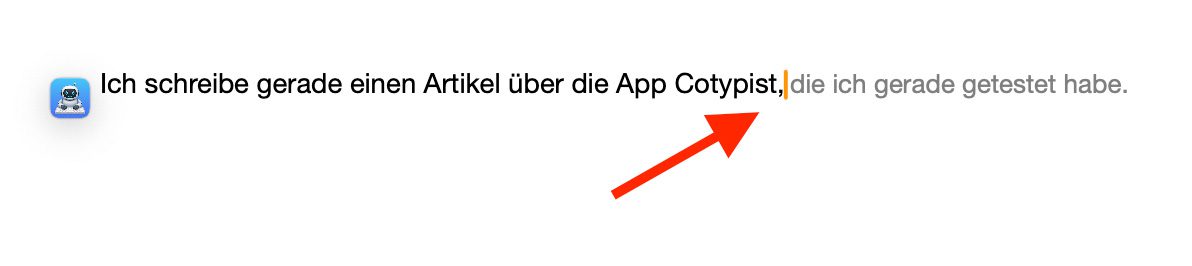 Screenshot zeigt die Ausgabe von Cotypist
