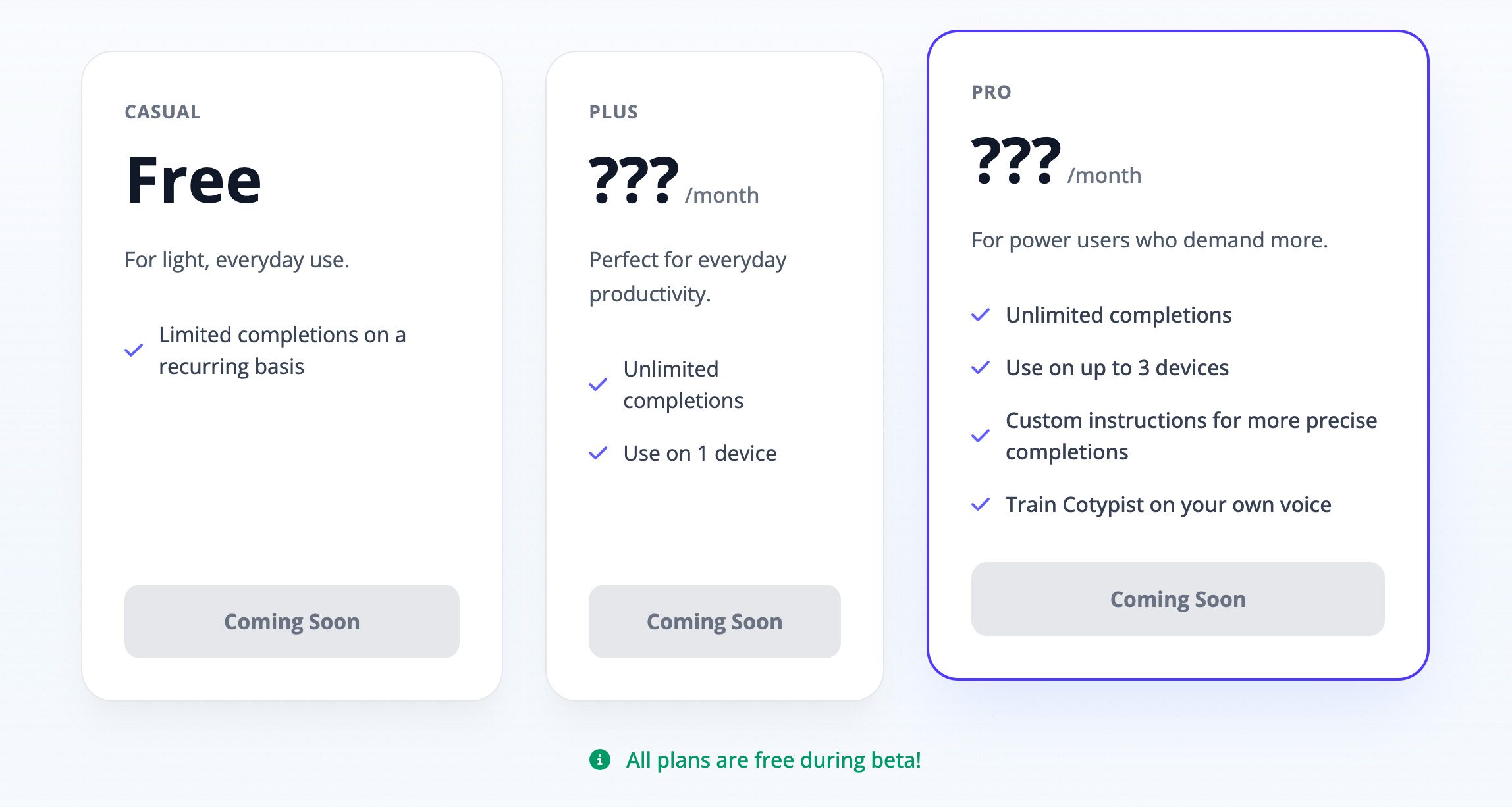Screenshot der Preis-Seite