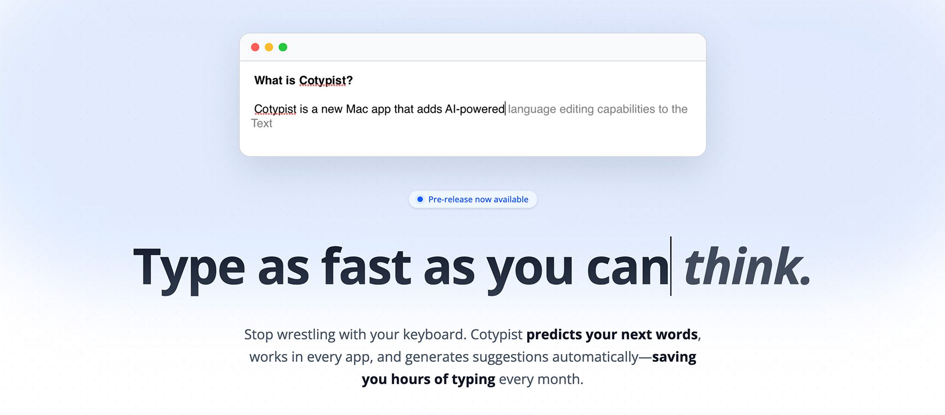 Screenshot der Webseite von Cotypist