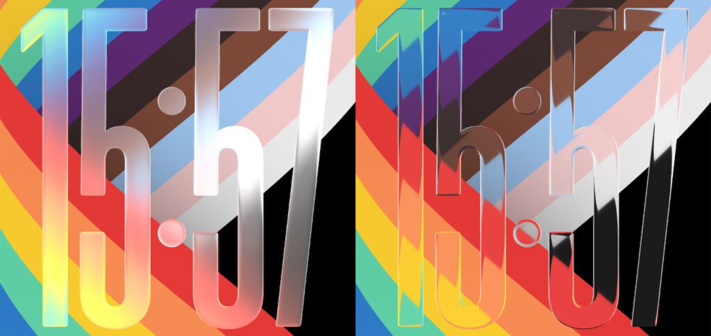 Links: Die bisherige Liquid Glass Uhr auf dem iPhone Sperrbildschirm. Rechts: Die komplett transparent dargestellte Uhrzeit unter iOS 26.2.