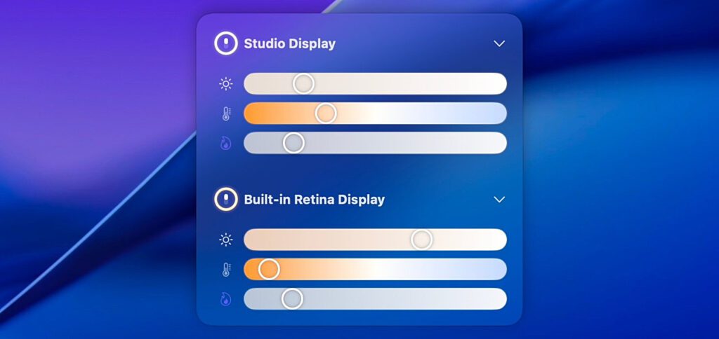 Einer der Vorteile der LightBuddy App gegenüber dem macOS-Kantenlicht von Apple: Mehrere Monitore können gleichzeitig mit individuellen Einstellungen ausgestattet werden.