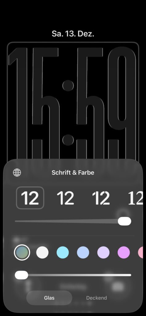 Ist statt der Färbung eine Transparenzoption gewählt, kann diese über den neuen Regler von komplett durchsichtig bis Milchglas gesteuert werden.