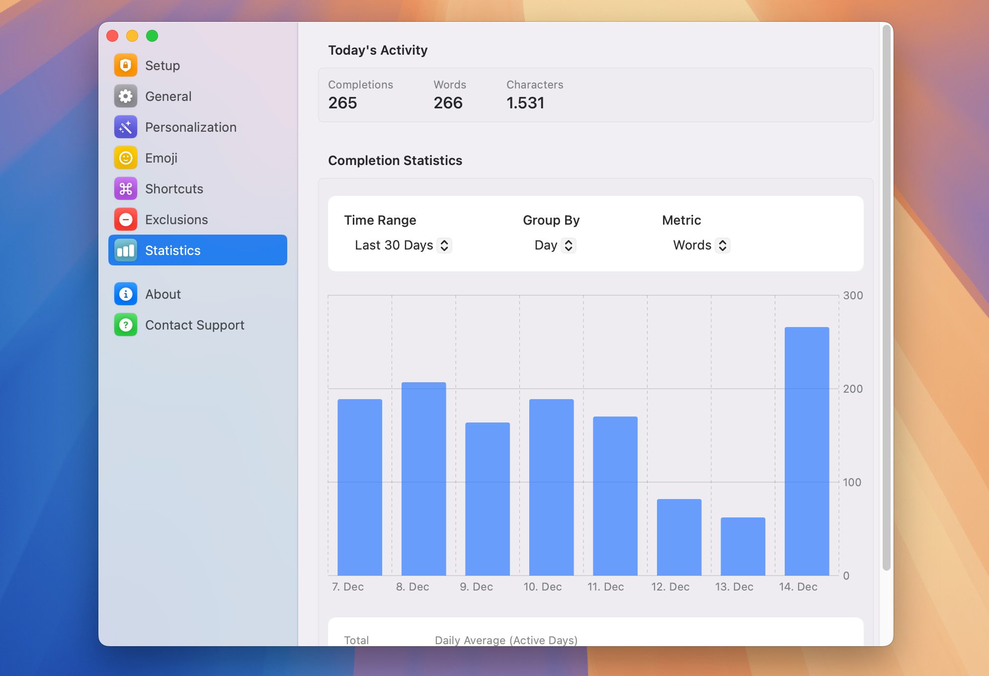 Statistiken in Cotypist