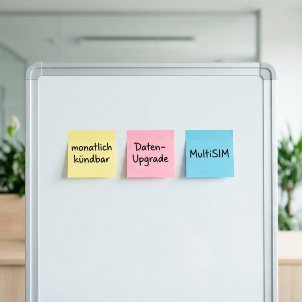 Post-its mit flexiblen Tarifoptionen auf Whiteboard
