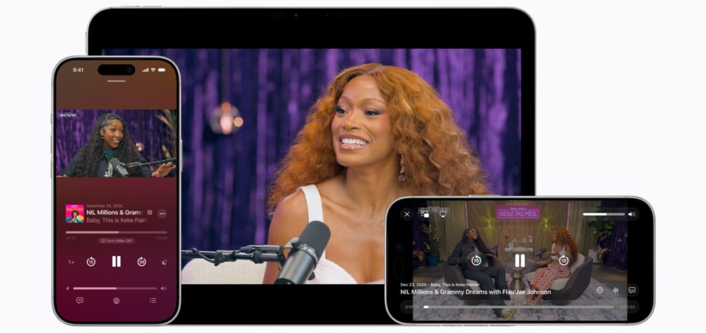 Ab iOS 26.4 und iPadOS 26.4 wird es in der Apple Podcasts App die Möglichkeit geben, nahtlos zwischen Audio und Video umzuschalten.