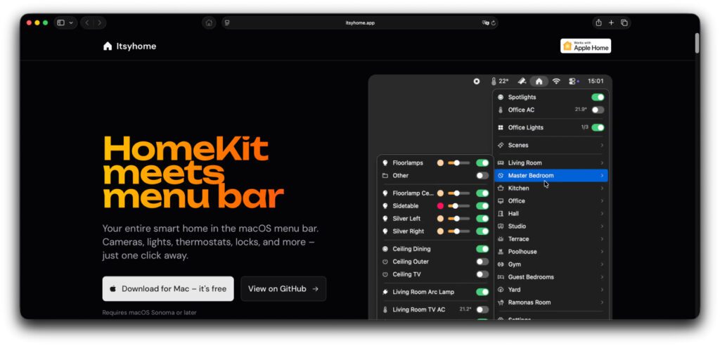 HomeKit meets Menubar: Mit Itsyhome lässt sich das Smart Home per Mac-Menüleiste steuern und anpassen – übersichtlich und komfortabel. Ohne dass die Home App von Apple geöffnet werden muss.