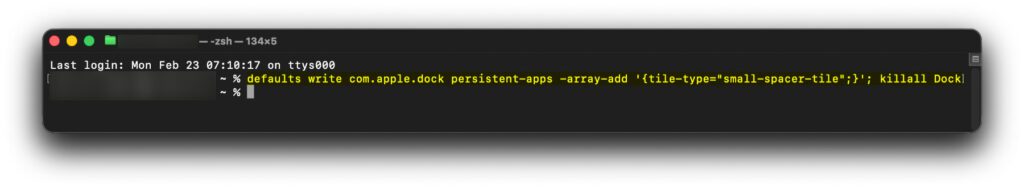 Terminal-Befehl für den schmalen App-Zwischenraum im macOS Dock.