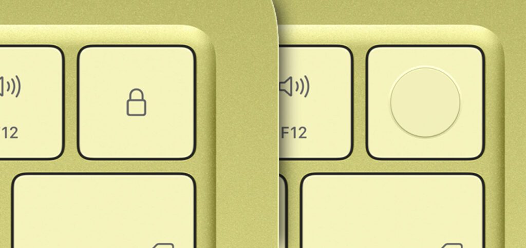 Das Apple MacBook Neo in zwei Ausführungen: Links mit 256 GB SSD-Speicher und Sperrtaste; rechts mit 512 GB Speicherkapazität und Touch ID.