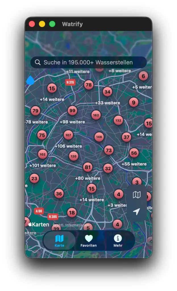 An Macs mit M-Chip lässt sich Watrify ebenfalls nutzen. Hier eine heraus gezoomte Ansicht von Paris.