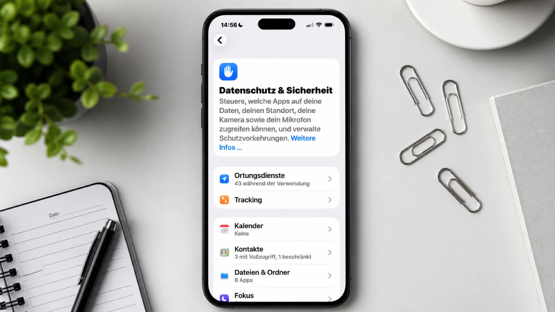Screenshot der Datenschutz-Einstellungen am iPhone