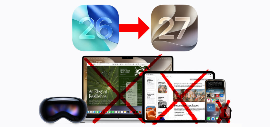 Support-Ende im Herbst 2026: Insgesamt 16 Apple-Geräte erhalten kein OS-Upgrade. Auf welchen Macs, iPads, Watches und TVs kein 27-System landet, habe ich in diesem Ratgeber zusammengefasst.